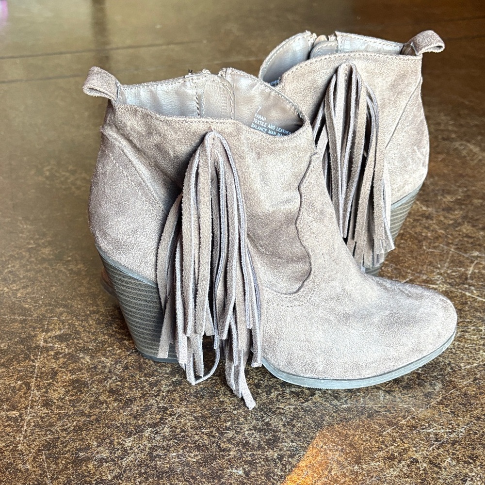 Taupe Fringe Ankle Booties w/ Heels